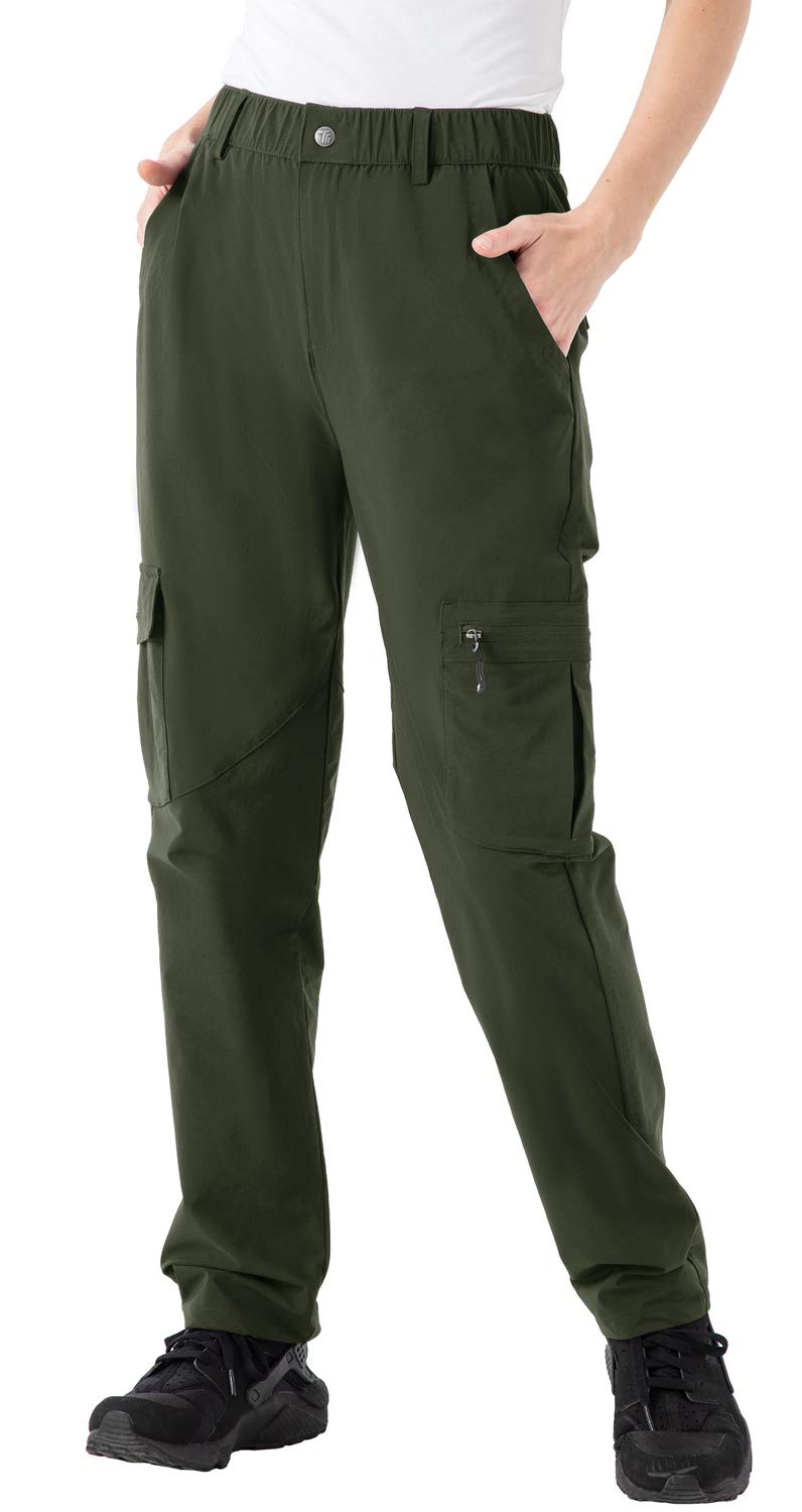 Rdruko Women's Outdoor Quick Dry Hiking Pants Lightweight Waterproof Climbing Travel Pants with Zipper Pockets Green Medium - Image 1